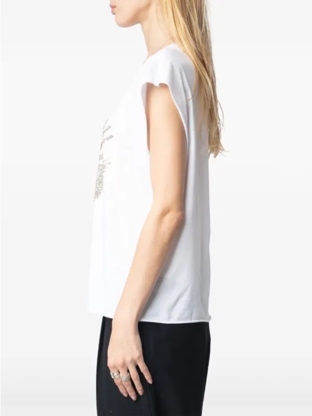 Zadig & Voltaire Cloe Rock’n Roll Rhinestone Graphic Tee NWT Size Small White - Picture 4 of 10